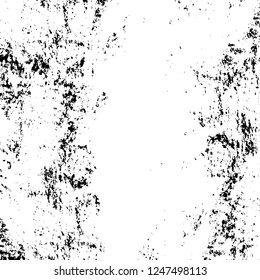 Grunge overlay layer. Abstract black and white vector background. Monochrome vintage surface with dirty pattern in cracks, spots, dots. Old painted wall in dark horror style design