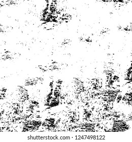 Grunge overlay layer. Abstract black and white vector background. Monochrome vintage surface with dirty pattern in cracks, spots, dots. Old painted wall in dark horror style design