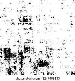 Grunge overlay layer. Abstract black and white vector background. Monochrome vintage surface with dirty pattern in cracks, spots, dots. Old painted wall in dark horror style design