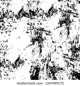 Grunge overlay layer. Abstract black and white vector background. Monochrome vintage surface with dirty pattern in cracks, spots, dots. Old painted wall in dark horror style design