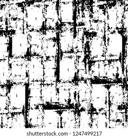 Grunge overlay layer. Abstract black and white vector background. Monochrome vintage surface with dirty pattern in cracks, spots, dots. Old painted wall in dark horror style design