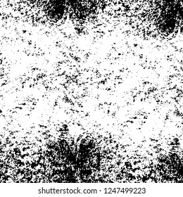 Grunge overlay layer. Abstract black and white vector background. Monochrome vintage surface with dirty pattern in cracks, spots, dots. Old painted wall in dark horror style design