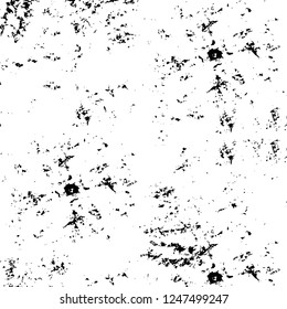 Grunge overlay layer. Abstract black and white vector background. Monochrome vintage surface with dirty pattern in cracks, spots, dots. Old painted wall in dark horror style design