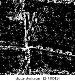 Grunge overlay layer. Abstract black and white vector background. Monochrome vintage surface with dirty pattern in cracks, spots, dots. Old painted wall in dark horror style design