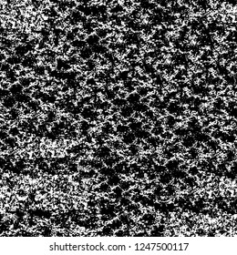 Grunge overlay layer. Abstract black and white vector background. Monochrome vintage surface with dirty pattern in cracks, spots, dots. Old painted wall in dark horror style design
