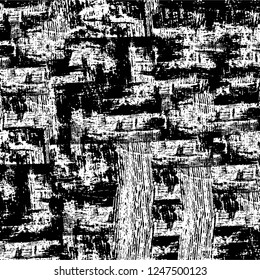 Grunge overlay layer. Abstract black and white vector background. Monochrome vintage surface with dirty pattern in cracks, spots, dots. Old painted wall in dark horror style design