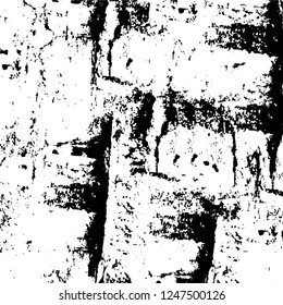 Grunge overlay layer. Abstract black and white vector background. Monochrome vintage surface with dirty pattern in cracks, spots, dots. Old painted wall in dark horror style design