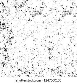 Grunge overlay layer. Abstract black and white vector background. Monochrome vintage surface with dirty pattern in cracks, spots, dots. Old painted wall in dark horror style design