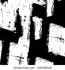 Grunge overlay layer. Abstract black and white vector background. Monochrome vintage surface with dirty pattern in cracks, spots, dots. Old painted wall in dark horror style design