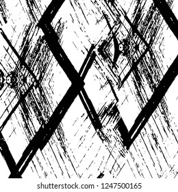 Grunge overlay layer. Abstract black and white vector background. Monochrome vintage surface with dirty pattern in cracks, spots, dots. Old painted wall in dark horror style design