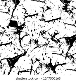 Grunge overlay layer. Abstract black and white vector background. Monochrome vintage surface with dirty pattern in cracks, spots, dots. Old painted wall in dark horror style design