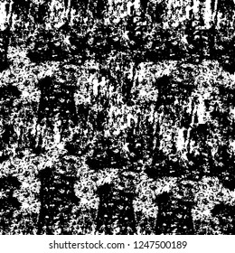 Grunge overlay layer. Abstract black and white vector background. Monochrome vintage surface with dirty pattern in cracks, spots, dots. Old painted wall in dark horror style design