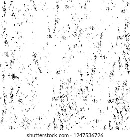 Grunge overlay layer. Abstract black and white vector background. Monochrome vintage surface with dirty pattern in cracks, spots, dots. Old painted wall in dark horror style design