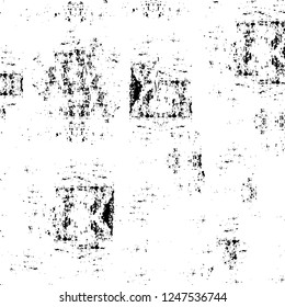 Grunge overlay layer. Abstract black and white vector background. Monochrome vintage surface with dirty pattern in cracks, spots, dots. Old painted wall in dark horror style design
