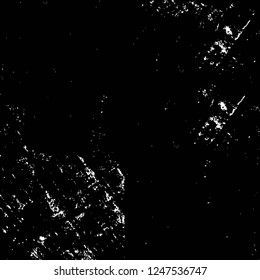 Grunge overlay layer. Abstract black and white vector background. Monochrome vintage surface with dirty pattern in cracks, spots, dots. Old painted wall in dark horror style design