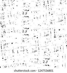 Grunge overlay layer. Abstract black and white vector background. Monochrome vintage surface with dirty pattern in cracks, spots, dots. Old painted wall in dark horror style design
