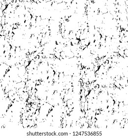 Grunge overlay layer. Abstract black and white vector background. Monochrome vintage surface with dirty pattern in cracks, spots, dots. Old painted wall in dark horror style design