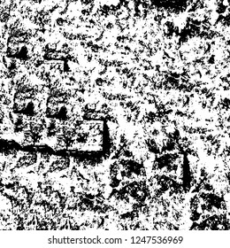 Grunge overlay layer. Abstract black and white vector background. Monochrome vintage surface with dirty pattern in cracks, spots, dots. Old painted wall in dark horror style design