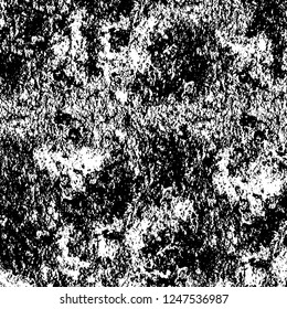 Grunge overlay layer. Abstract black and white vector background. Monochrome vintage surface with dirty pattern in cracks, spots, dots. Old painted wall in dark horror style design