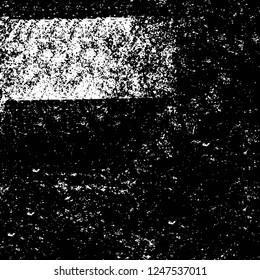 Grunge overlay layer. Abstract black and white vector background. Monochrome vintage surface with dirty pattern in cracks, spots, dots. Old painted wall in dark horror style design