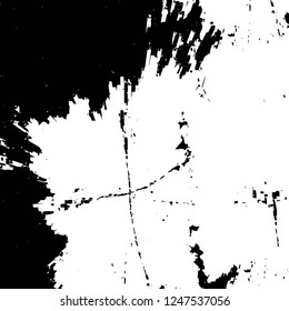 Grunge overlay layer. Abstract black and white vector background. Monochrome vintage surface with dirty pattern in cracks, spots, dots. Old painted wall in dark horror style design