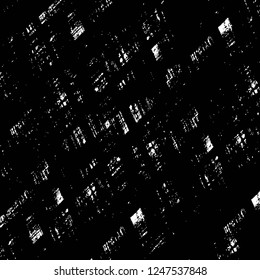 Grunge overlay layer. Abstract black and white vector background. Monochrome vintage surface with dirty pattern in cracks, spots, dots. Old painted wall in dark horror style design