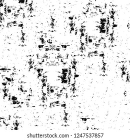 Grunge overlay layer. Abstract black and white vector background. Monochrome vintage surface with dirty pattern in cracks, spots, dots. Old painted wall in dark horror style design