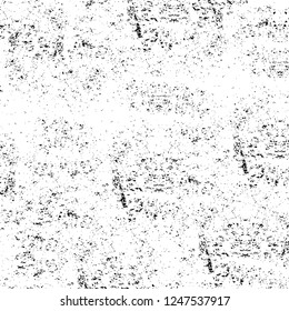 Grunge overlay layer. Abstract black and white vector background. Monochrome vintage surface with dirty pattern in cracks, spots, dots. Old painted wall in dark horror style design