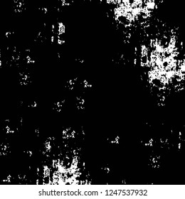 Grunge overlay layer. Abstract black and white vector background. Monochrome vintage surface with dirty pattern in cracks, spots, dots. Old painted wall in dark horror style design