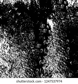 Grunge overlay layer. Abstract black and white vector background. Monochrome vintage surface with dirty pattern in cracks, spots, dots. Old painted wall in dark horror style design