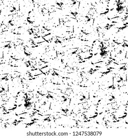 Grunge overlay layer. Abstract black and white vector background. Monochrome vintage surface with dirty pattern in cracks, spots, dots. Old painted wall in dark horror style design