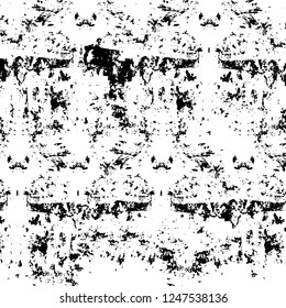 Grunge overlay layer. Abstract black and white vector background. Monochrome vintage surface with dirty pattern in cracks, spots, dots. Old painted wall in dark horror style design