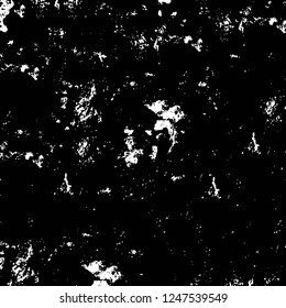 Grunge overlay layer. Abstract black and white vector background. Monochrome vintage surface with dirty pattern in cracks, spots, dots. Old painted wall in dark horror style design