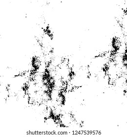 Grunge overlay layer. Abstract black and white vector background. Monochrome vintage surface with dirty pattern in cracks, spots, dots. Old painted wall in dark horror style design