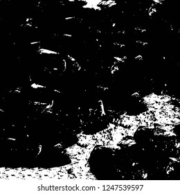 Grunge overlay layer. Abstract black and white vector background. Monochrome vintage surface with dirty pattern in cracks, spots, dots. Old painted wall in dark horror style design