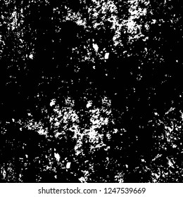 Grunge overlay layer. Abstract black and white vector background. Monochrome vintage surface with dirty pattern in cracks, spots, dots. Old painted wall in dark horror style design