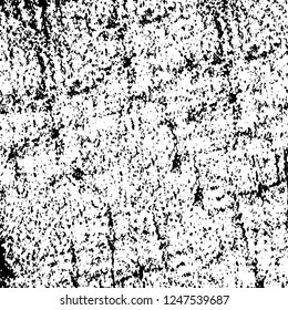 Grunge overlay layer. Abstract black and white vector background. Monochrome vintage surface with dirty pattern in cracks, spots, dots. Old painted wall in dark horror style design