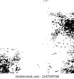 Grunge overlay layer. Abstract black and white vector background. Monochrome vintage surface with dirty pattern in cracks, spots, dots. Old painted wall in dark horror style design