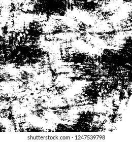 Grunge overlay layer. Abstract black and white vector background. Monochrome vintage surface with dirty pattern in cracks, spots, dots. Old painted wall in dark horror style design