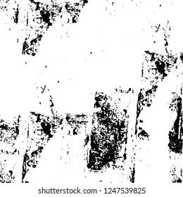 Grunge overlay layer. Abstract black and white vector background. Monochrome vintage surface with dirty pattern in cracks, spots, dots. Old painted wall in dark horror style design