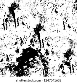 Grunge overlay layer. Abstract black and white vector background. Monochrome vintage surface with dirty pattern in cracks, spots, dots. Old painted wall in dark horror style design
