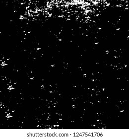 Grunge overlay layer. Abstract black and white vector background. Monochrome vintage surface with dirty pattern in cracks, spots, dots. Old painted wall in dark horror style design