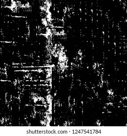 Grunge overlay layer. Abstract black and white vector background. Monochrome vintage surface with dirty pattern in cracks, spots, dots. Old painted wall in dark horror style design