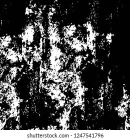 Grunge overlay layer. Abstract black and white vector background. Monochrome vintage surface with dirty pattern in cracks, spots, dots. Old painted wall in dark horror style design