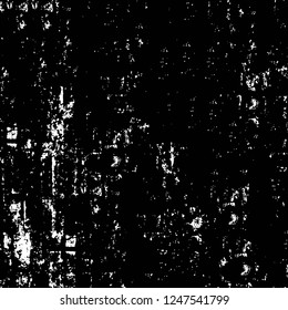 Grunge overlay layer. Abstract black and white vector background. Monochrome vintage surface with dirty pattern in cracks, spots, dots. Old painted wall in dark horror style design