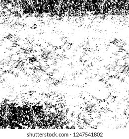Grunge overlay layer. Abstract black and white vector background. Monochrome vintage surface with dirty pattern in cracks, spots, dots. Old painted wall in dark horror style design