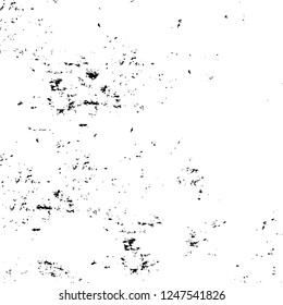 Grunge overlay layer. Abstract black and white vector background. Monochrome vintage surface with dirty pattern in cracks, spots, dots. Old painted wall in dark horror style design