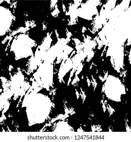 Grunge overlay layer. Abstract black and white vector background. Monochrome vintage surface with dirty pattern in cracks, spots, dots. Old painted wall in dark horror style design
