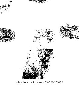 Grunge overlay layer. Abstract black and white vector background. Monochrome vintage surface with dirty pattern in cracks, spots, dots. Old painted wall in dark horror style design