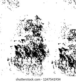 Grunge overlay layer. Abstract black and white vector background. Monochrome vintage surface with dirty pattern in cracks, spots, dots. Old painted wall in dark horror style design